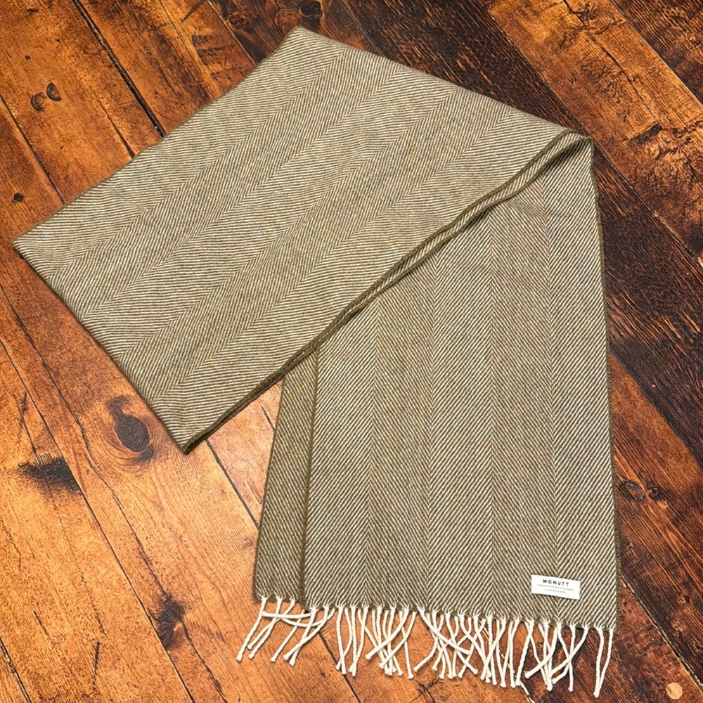 McNUTT Lambswool Scarf, Blue Herringbone, 11" x 82"